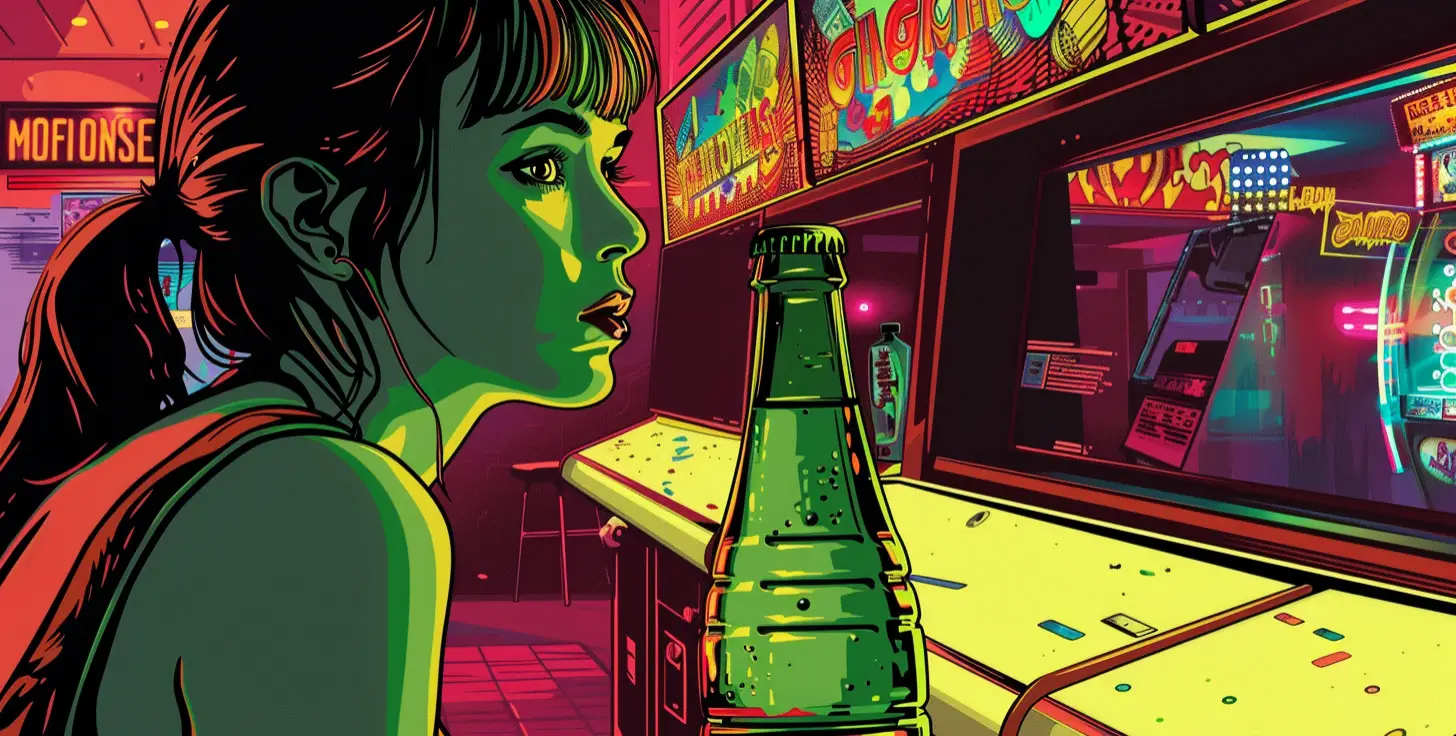 © History Oasis Green Soda Bottle Hot Girl Playing The Arcade