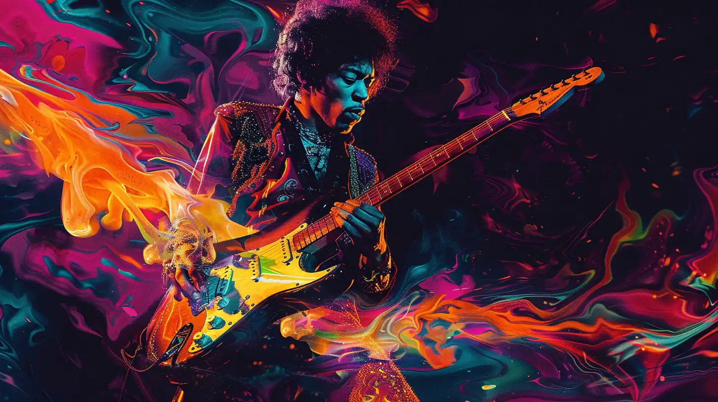 JIMI HENDRIX BURNING HIS GUITAR