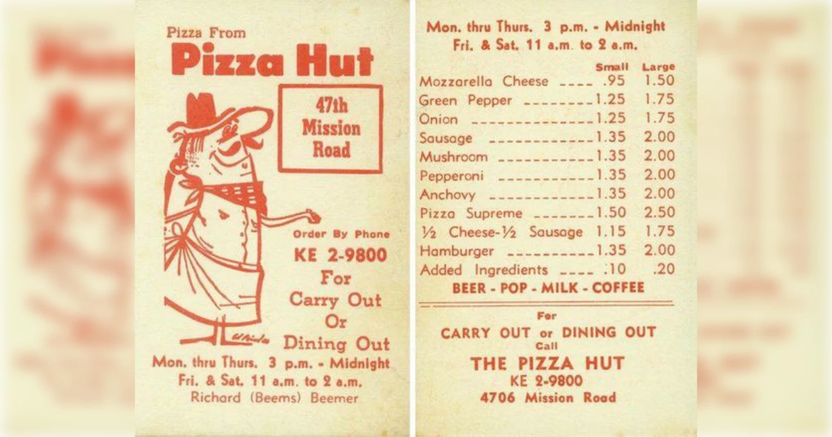 Pizza Hut Vintage Pizza Hut Menu