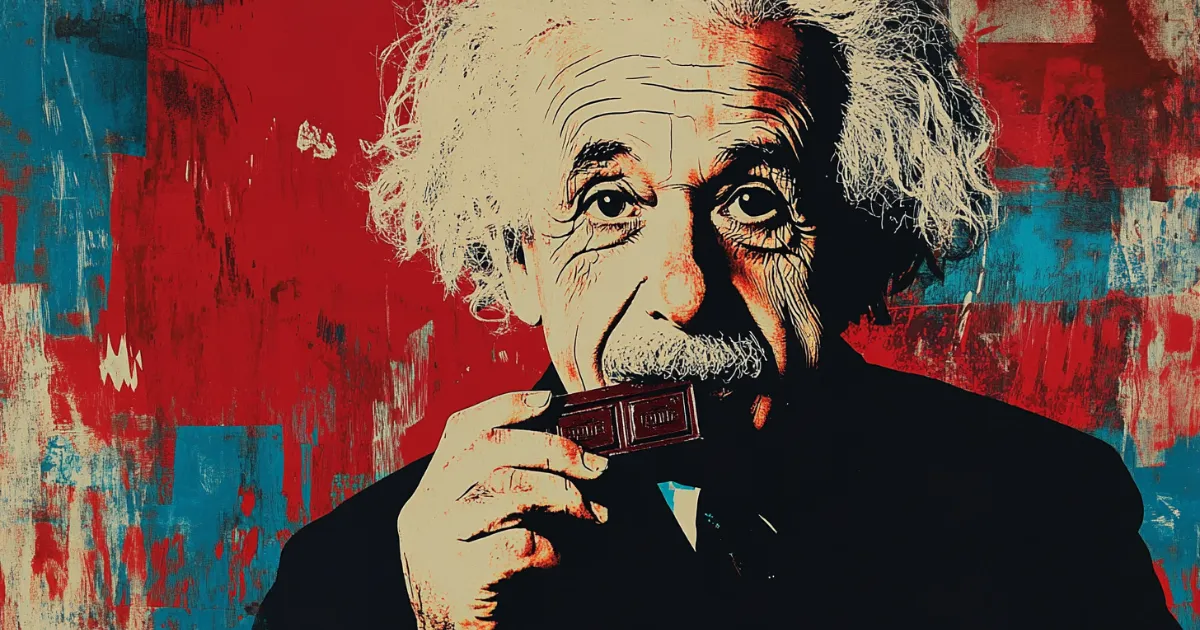 Albert Einstein Eating Chocolate