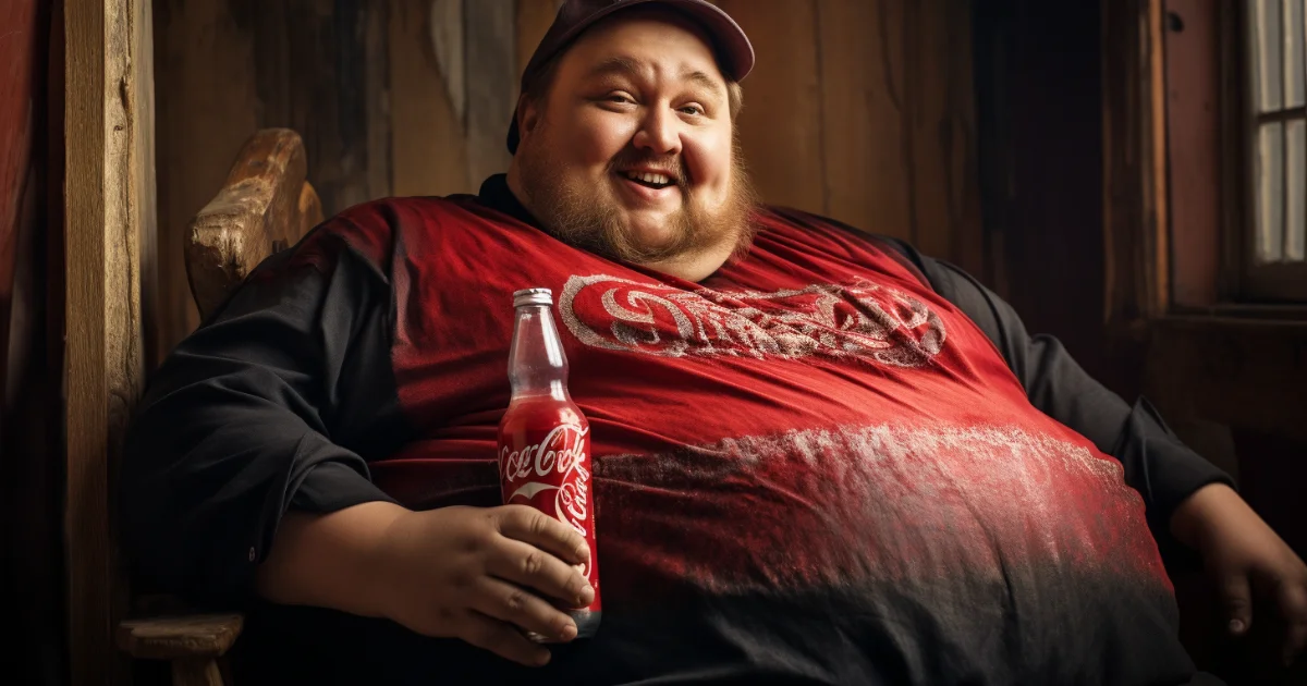 Obese Man Drinking Coca Cola