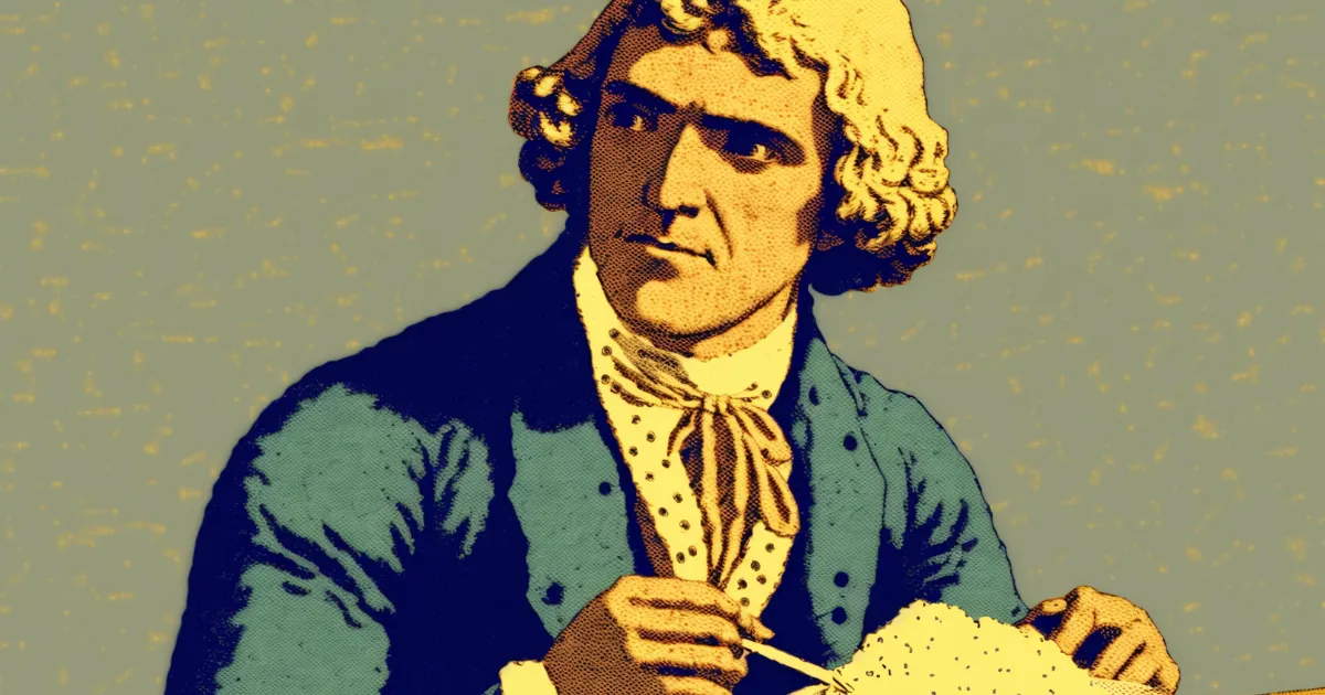 Thomas Jefferson Eating Mac N Cheese