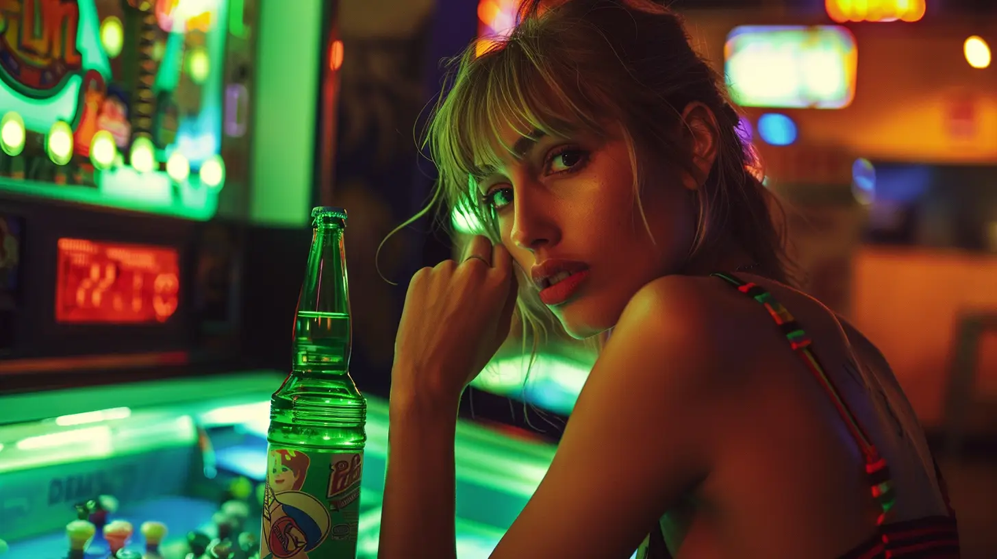 Girl Playing The Arcade Bottle Of Kick