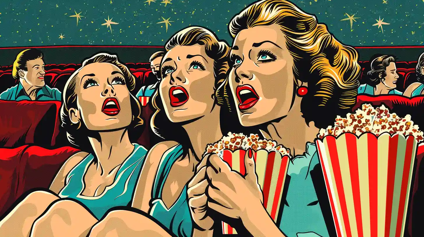 Eating Popcorn While Watching A Movie In The Cinema