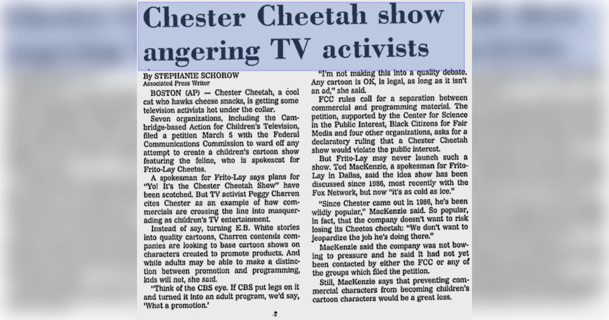 AP Chester Cheetah Tv Show Newspaper Clipping
