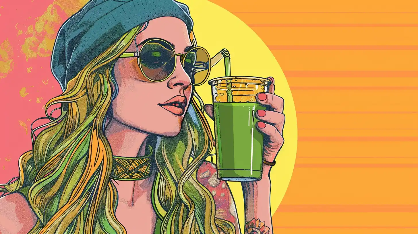 Hippie Girl Drinking Green Juice