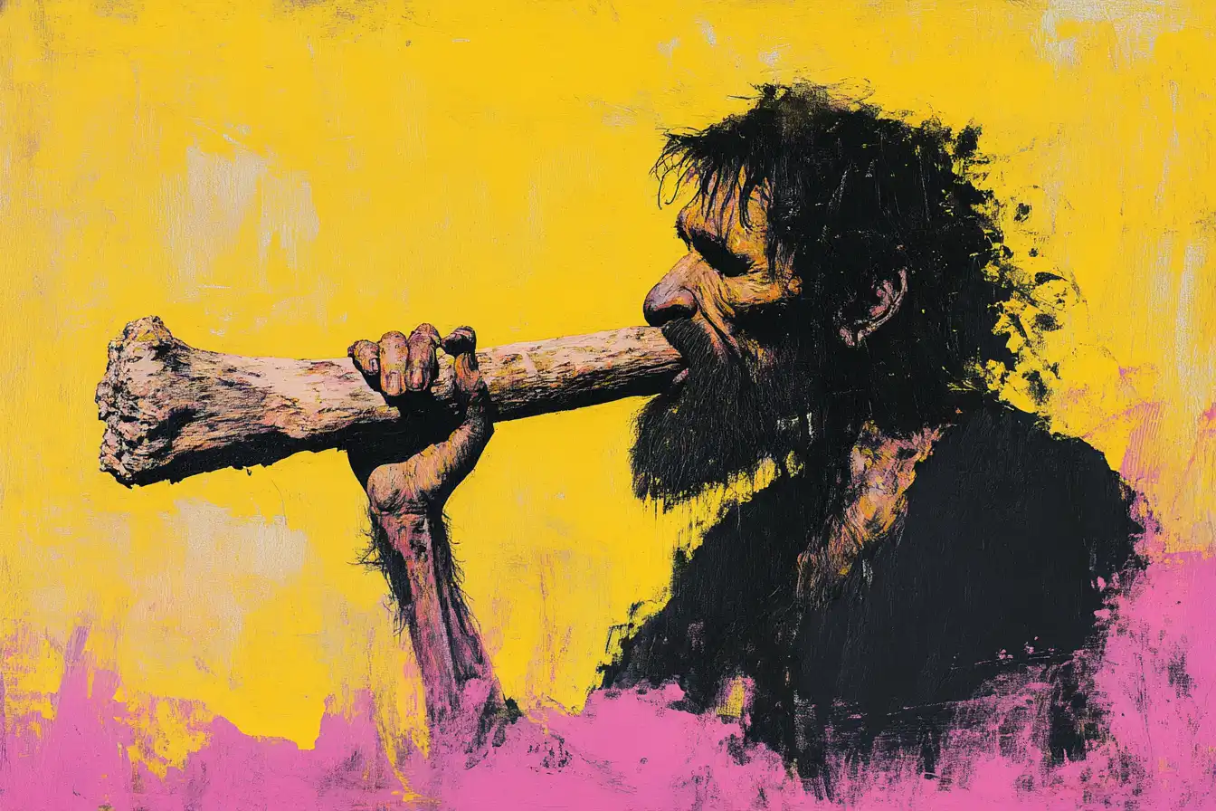 A Neanderthal Chewing On A Human Bone