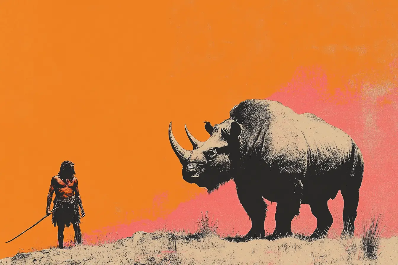 A Neanderthal Human Hunting A Woolly
