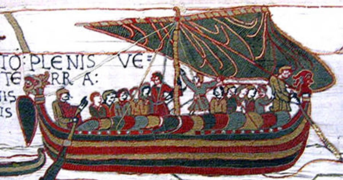 Section of the Bayeux Embroidery showing Harold arriving in Ponthieu / Wikimedia Commons The Bayeux Tapestry Of Harold Landing