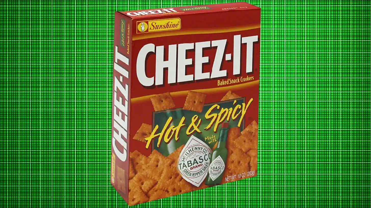 CHEEZ IT HOT SPICY WITH TABASCO GREEN PEPPER SAUCE